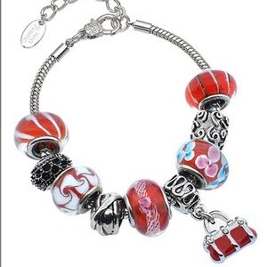 🌺 Murano Glass Bead & Purse Charm Bracelet 🌺